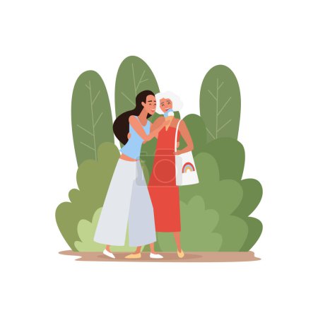 Happy LGBT couple eating ice cream together, girls on walk in summer park vector illustration