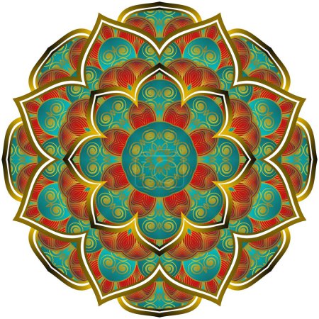 Ilustración de Mandala abstracto con hermosas rayas de oro texturizadas verdes y rojas - Imagen libre de derechos