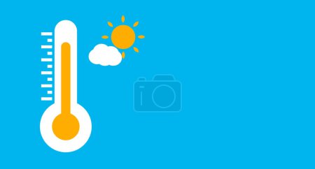 Background with heat thermometer icon and copy space on sunny day. Editable vector.