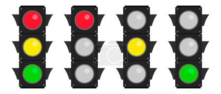 Ilustración de Conjunto de iconos de semáforo vertical. Señales rojas, amarillas y verdes. Vectores editables. - Imagen libre de derechos