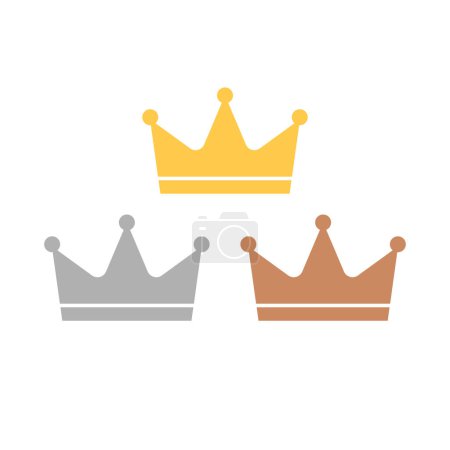 Ilustración de Gold, silver and bronze crown icon set. Ranking. Editable vectors. - Imagen libre de derechos