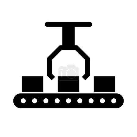 Ilustración de Manufacturing work automation silhouette icon. Industrial machinery. Robot arm. Editable vector. - Imagen libre de derechos