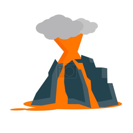 Ilustración de Erupting volcano and flowing lava. Editable vector. - Imagen libre de derechos