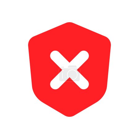 Illustration for Cross-marked shield icon. Vulnerable security. Editable vector. - Royalty Free Image
