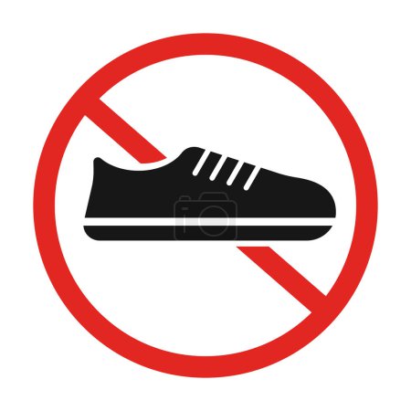No shoe with dirt feet. Shoe and prohibition mark. Editable vector.
