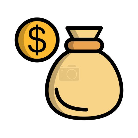 Diseño plano dólar moneda y dólar bolsa icono. Vector editable.