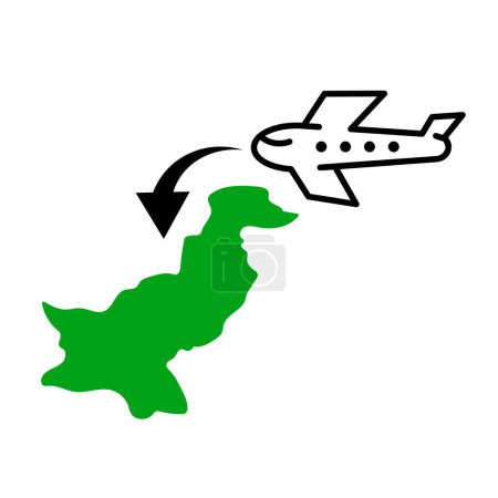 Illustration for Pakistan travel icon. Airplane arriving in Pakistan. Editable vector. - Royalty Free Image