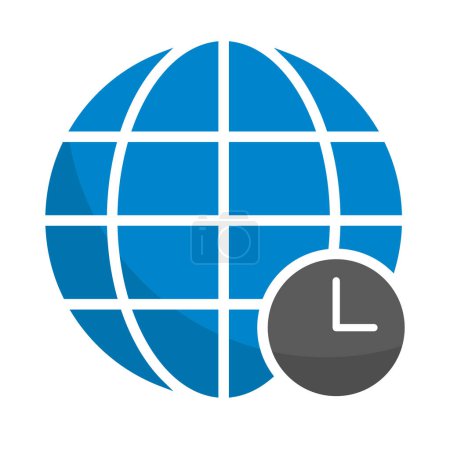 Illustration for Earth and clock time zone icon. Time difference. Editable vector. - Royalty Free Image