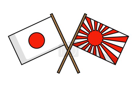 Ilustración de Cruzó la bandera japonesa e iconos de la bandera del sol naciente. Vector editable. - Imagen libre de derechos