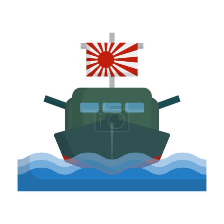 Ilustración de Icono de nave de guerra japonesa con bandera solar naciente. Vector editable. - Imagen libre de derechos