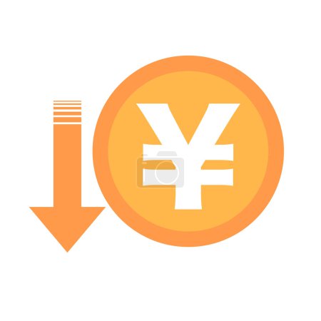 Illustration for Flat Design Japanese Yen Falling Icon. Weakness of Japanese Yen value. Japanese yen weak. Editable vector. - Royalty Free Image