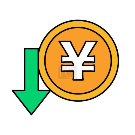 Illustration for Falling value of the Japanese Yen Icon. Japanese yen weakening. Editable vector. - Royalty Free Image