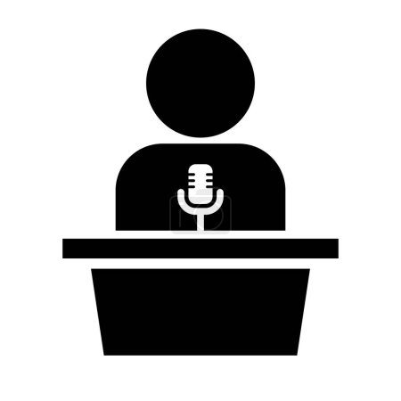 Illustration for Speaker and microphone and podium silhouette icon. Editable vector. - Royalty Free Image