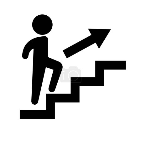 Icono de silueta humana subiendo escaleras. Vector editable.