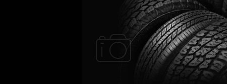 Photo for Wheel Rubber Isolated on Black Background, copy space - Royalty Free Image