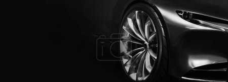 Photo for Detail on one of the LED headlights modern car on black background,copy space - Royalty Free Image