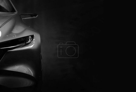 Photo for Detail on one of the LED headlights modern car on black background - Royalty Free Image