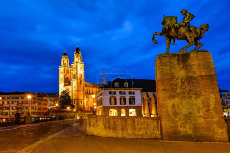 Photo for Beautiful night view of historic city center of Zurich, Switzerland. - Royalty Free Image