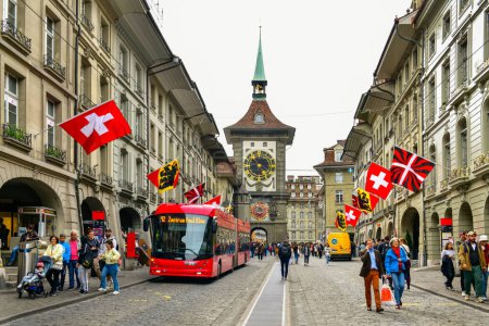 Photo for Bern-May 20 ,2023 :Old town view with tourists in Kramgasse street in Bern Switzerland - Royalty Free Image