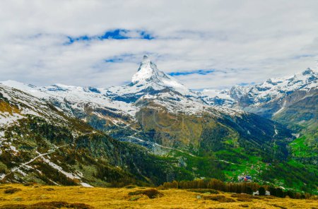 View of Swiss alp with Matterhorn peak in sunny day Zermatt Switzerland