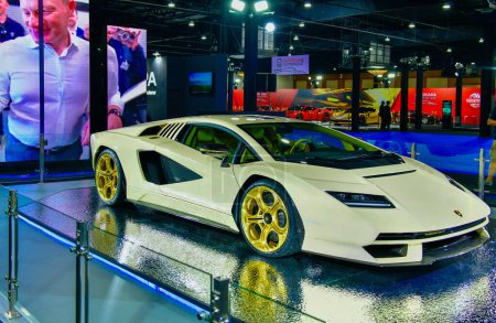 Photo for Thailand-March 27,2024: Lamborghini Coontach the new generation supercar. Made a name for himself with the Lonely Bull brand in the 1970s.at 45th Bangkok International Motor Show in Nonthaburi - Royalty Free Image