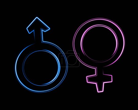 Vector isolated gender icons with neon effect.