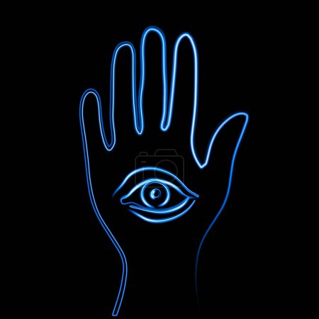 Illustration for Palmistry theme vector isolated illustration with neon effect. - Royalty Free Image