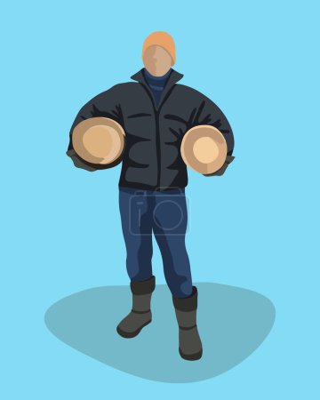 Illustration for Vector isolated illustration of a man holding firewood. - Royalty Free Image