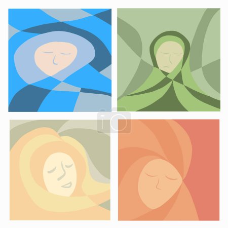 Illustration for Seasons vector isolated illustration. Stylized faces of women symbolizing the seasons. - Royalty Free Image