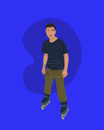 Téléchargez les illustrations : Illustration vectorielle isolée d'un homme sur patins à roulettes. - en licence libre de droit