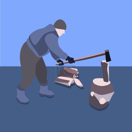 Illustration for Vector isolated illustration of a man chopping wood. - Royalty Free Image