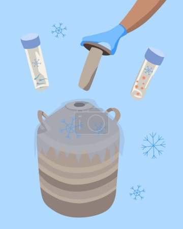 Illustration for Vector isolated illustration of sperm and egg freezing. Cryo bank. Artificial insemination. - Royalty Free Image