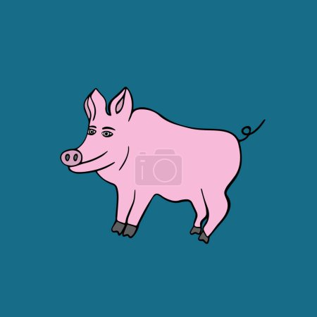 Téléchargez les illustrations : Illustration vectorielle isolée d'un cochon. Du bétail. Viande de porc. Un dessin d'un cochon drôle. - en licence libre de droit