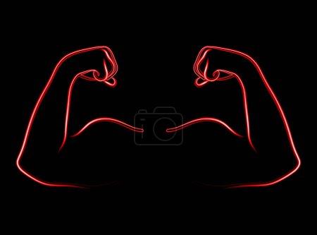 Silueta de músculos humanos. Ilustración aislada vectorial de demostración de fuerza humana. Músculos masculinos neón. Culturismo.