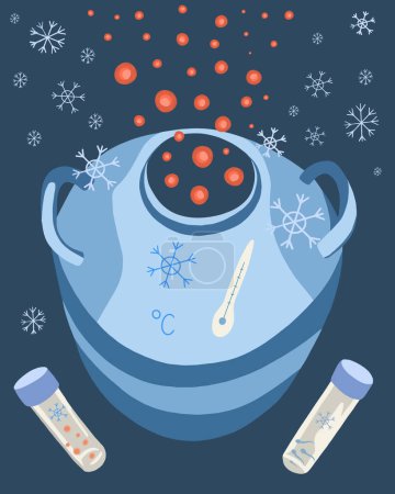 Ilustración de Ilustración aislada vectorial de criocongelación de células madre. Congelación de huevos. Donación de esperma y óvulos. Congelación de esperma. - Imagen libre de derechos