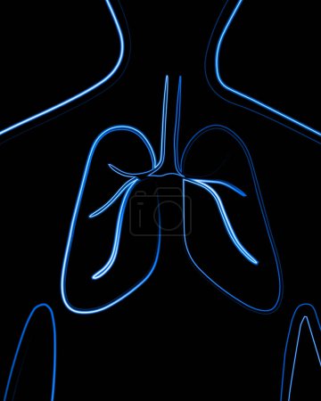 Ilustración de Ilustración aislada vectorial de pulmones humanos. Patrón de contorno de neón de los pulmones. Diagnóstico de enfermedades pulmonares. Neumonía. - Imagen libre de derechos