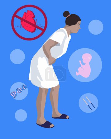 Illustration for Intrauterine death of the fetus. Vector isolated illustration of a woman who has lost a child. Frozen pregnancy. Miscarriage. Embryo cardiac arrest. - Royalty Free Image