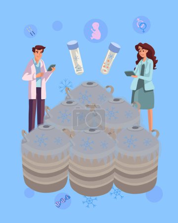 Illustration for Vector isolated illustration of egg and sperm freezing. Cryopreservation of eggs and sperm. Reproductive clinic. Artificial insemination. - Royalty Free Image