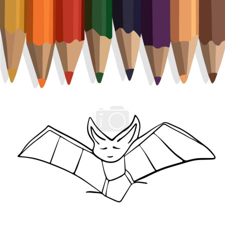 Téléchargez les illustrations : Illustration vectorielle isolée d'une page à colorier chauve-souris. Coloriage pour les enfants d'âge préscolaire. - en licence libre de droit