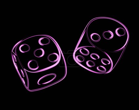 Vector isolated illustration of playing dice with neon effect.