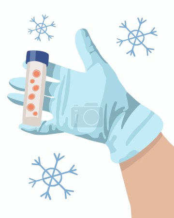 Egg freezing vector isolated illustration. Egg donation. Artificial insemination. A hand holds a test tube with egg cells.