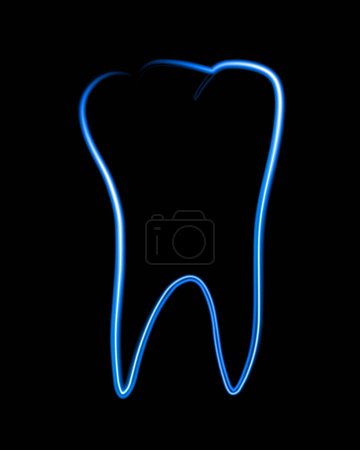 Vector isolated illustration of tooth with neon effect. Dental services. Dentist.