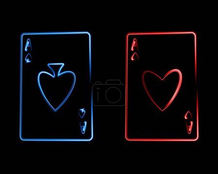 Illustration vectorielle isolée de cartes à jouer avec effet néon.