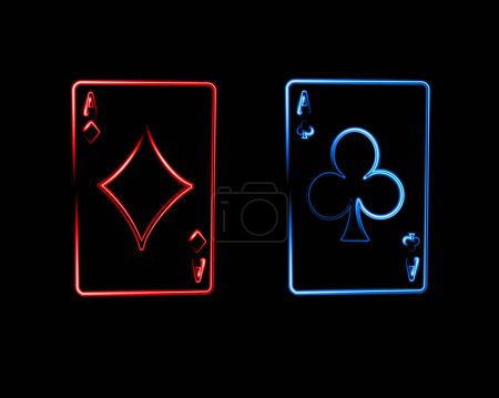 Vector isolated illustration of playing cards with neon effect.