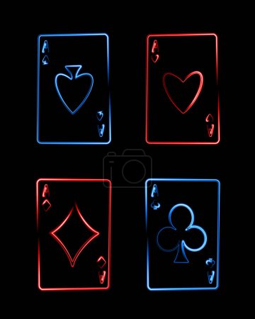 Vector isolated illustration of playing cards with neon effect.