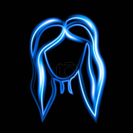 Vektorisolierte Darstellung eines weiblichen Haarschnitts mit Neon-Effekt. Frauenfrisur. Neon-Avatar.