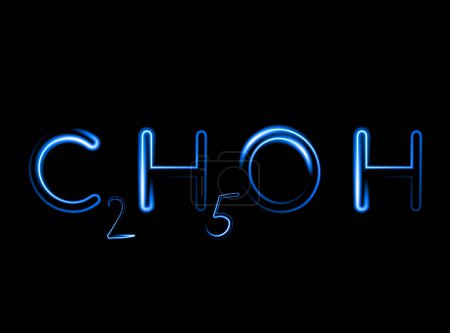 Vector isolated illustration of chemical formula of ethyl alcohol with neon effect.