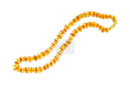 Natural Baltic Amber chain on white background