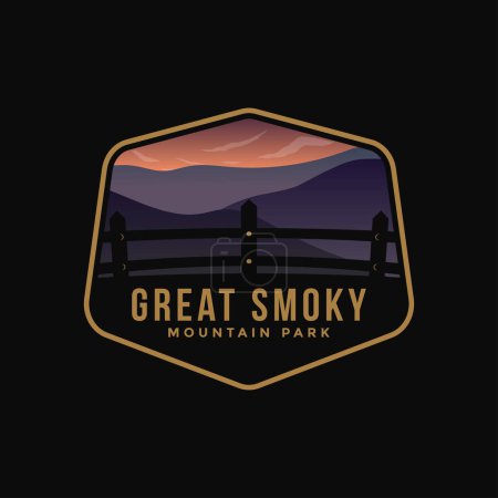 Ilustración de Ilustraciones del logotipo del gran emblema del Parque Nacional Smoky. - Imagen libre de derechos