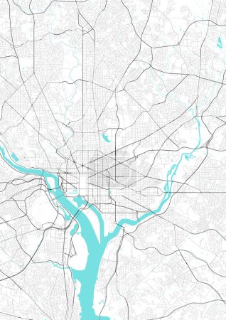 Illustration for Street map art of Washington DC Map, District of Columbia in USA. Road map of Washington DC, District of Columbia. Black and white (blue) illustration of american streets. Printable poster. - Royalty Free Image